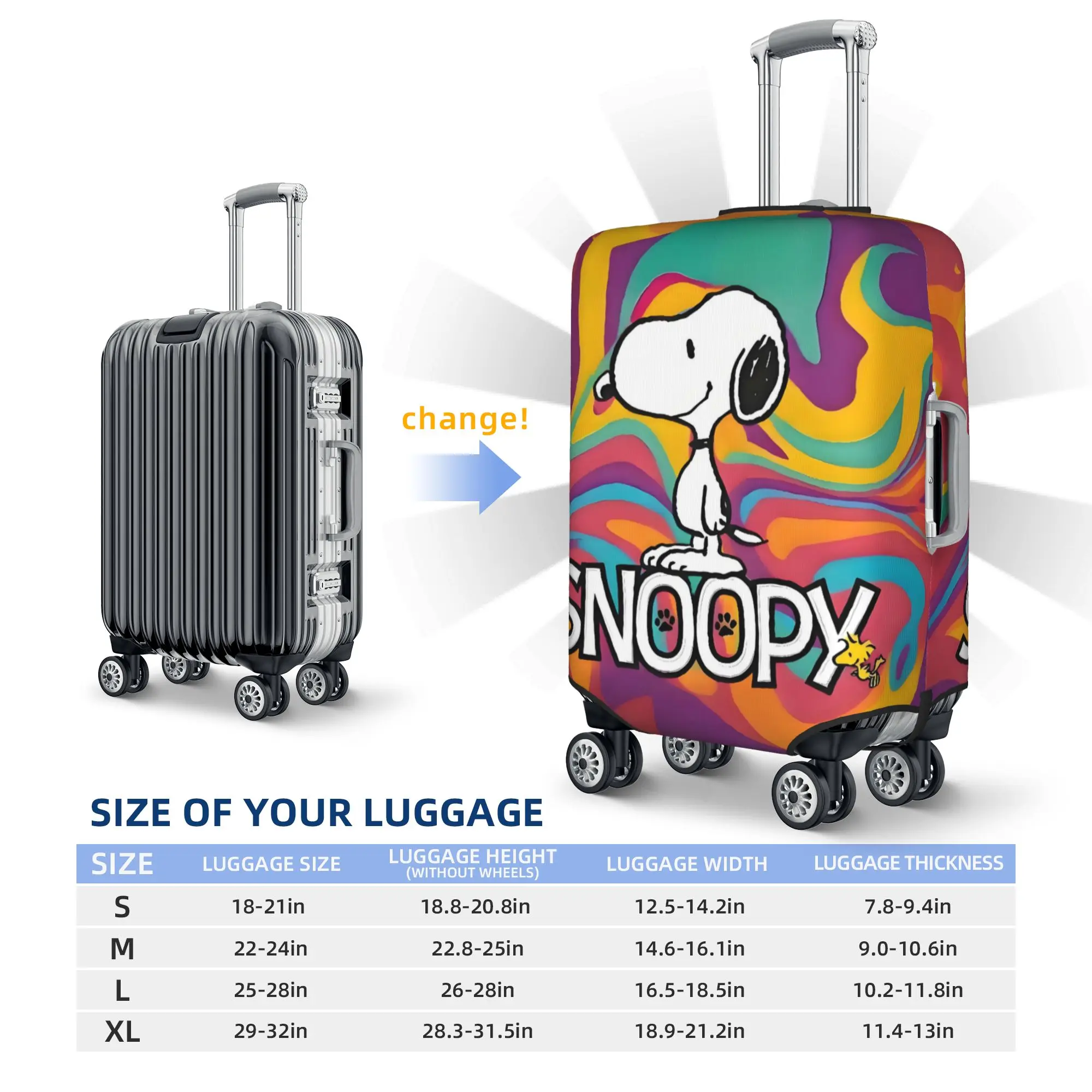 Copertura per valigia personalizzata con cartone animato Snoopy, antipolvere, a tema cane anime kawaii, protezione per bagagli da 18-32 pollici - immagine 5
