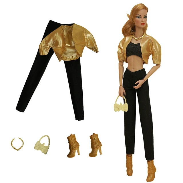 Fashion Outfits For Barbie Doll Clothes Set For Barbie Shirt Pants Shoes Glasses Crown Purse Hat Toys 1/6 Dolls Accessories No.30 set