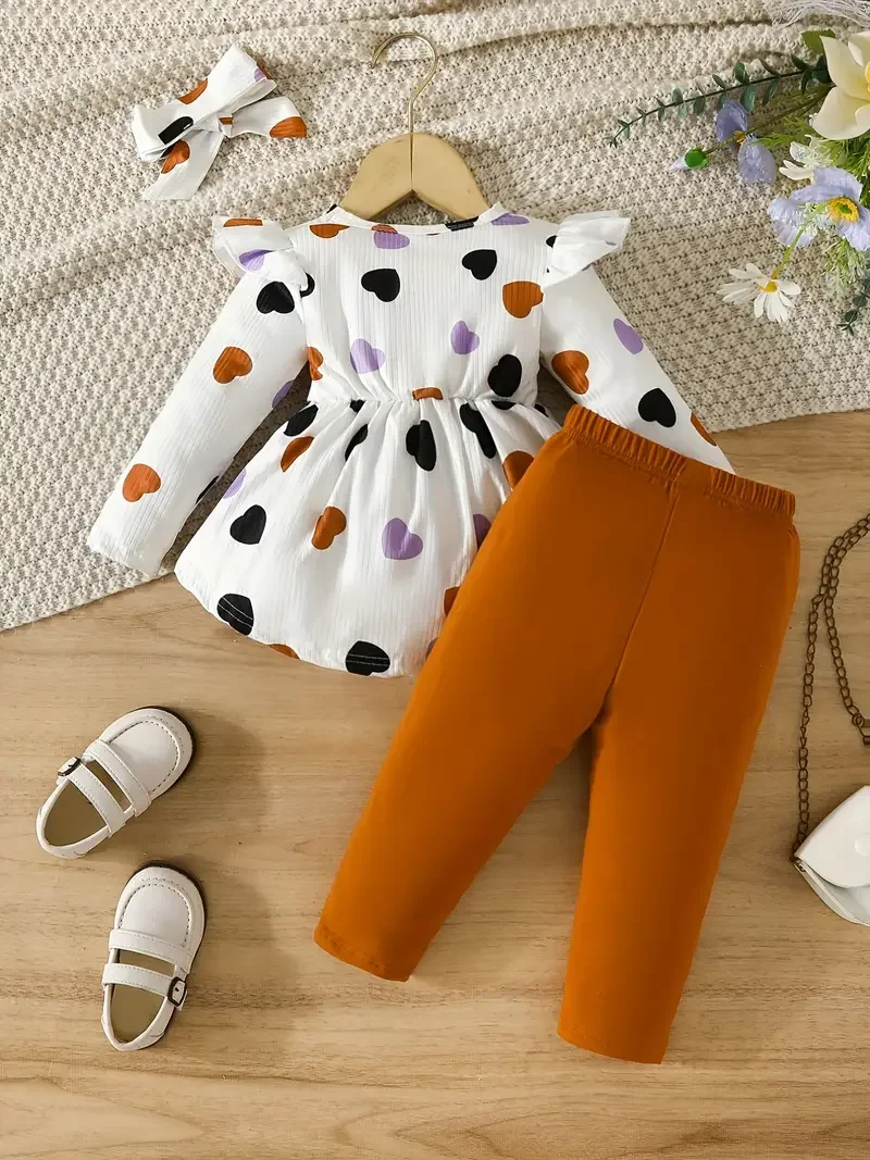 Infant and Toddler Girls' Heart Printed Long Sleeve 3pc Set 2