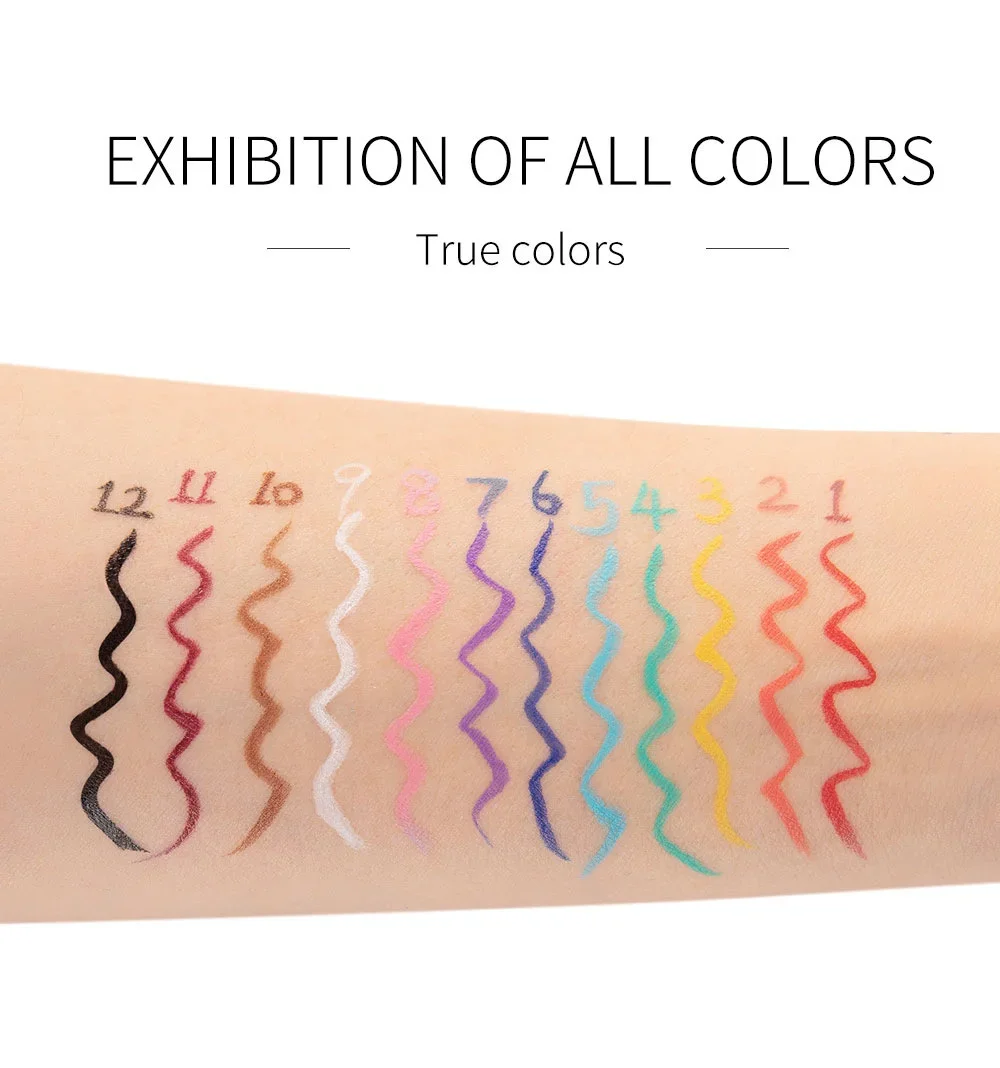 12 Colors/Box Color Liquid Eyeliner Lasting Waterproof Eyeliner Makeup Set White Blue Purple Matte Liquid Eyeliner Cosmetics Set 4