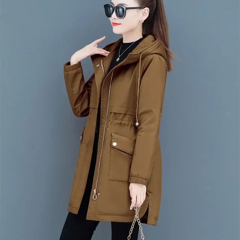 

2023 Fashion New Korean All-match Hooded Women Trench Coat Autumn Windbreaker Winter Jacket Thick Warm Fleece Mid-Length Outwear