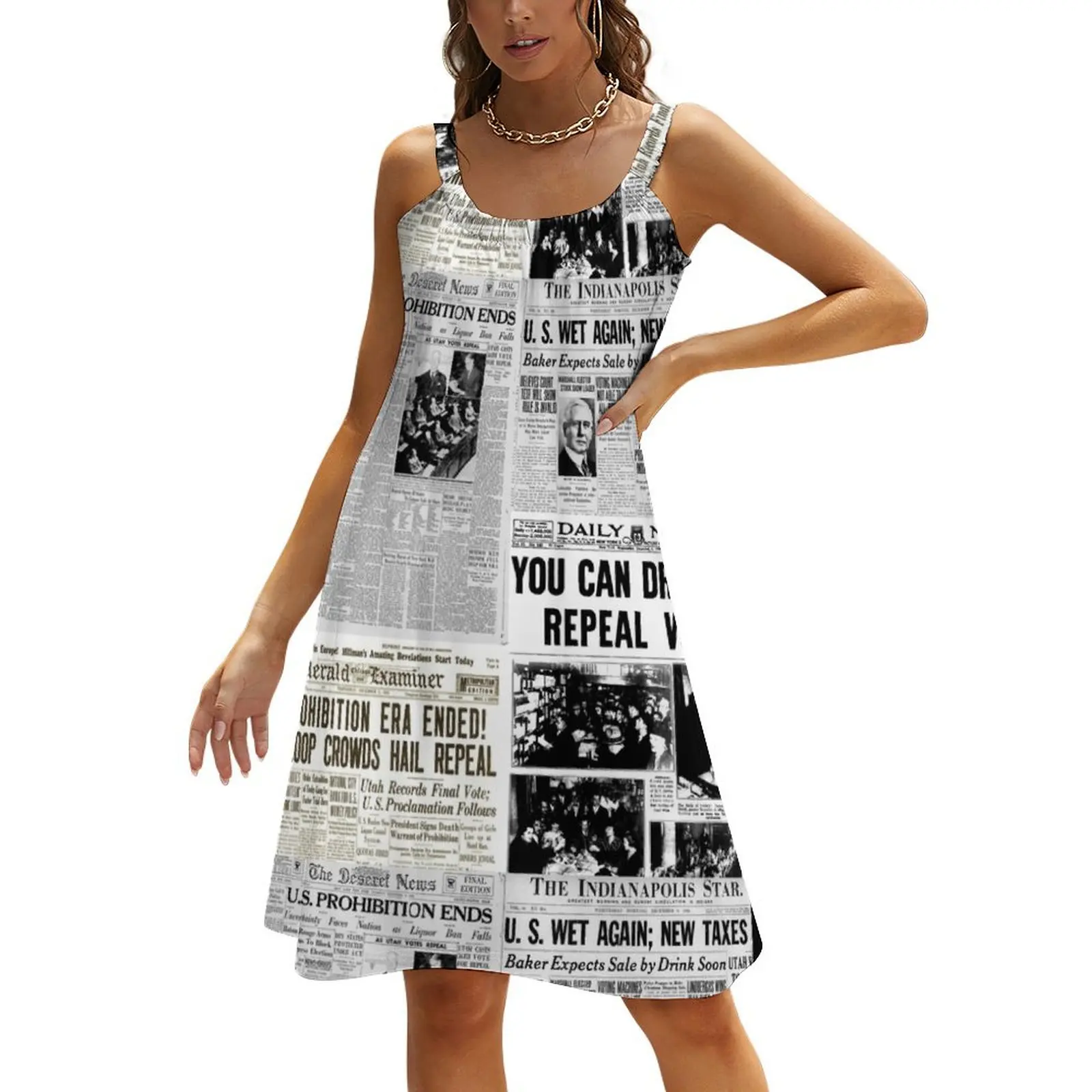 

End of Prohibition - Newspaper Collage Beach Sling Skirt Woman's evening dress bandage dress Women's long dress