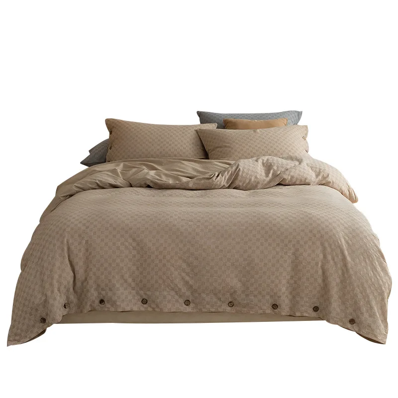 

Весенне-осенний комплект постельного белья в клетку с вафельным узором из четырех простых японских хлопковых наборов в клетку из промытого хлопка