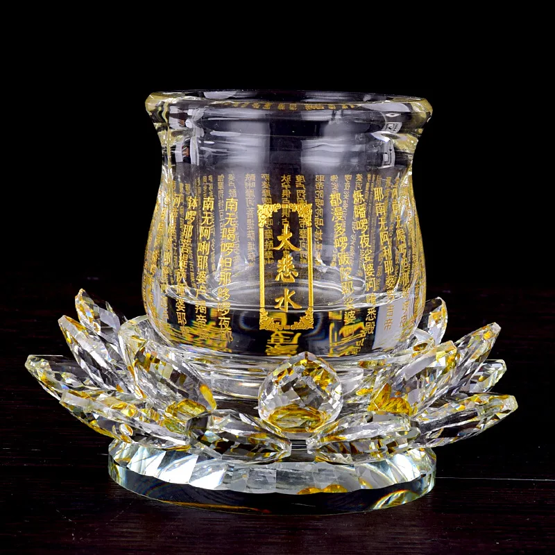 Buddhist Temple Ornament Crystal Lotus Seat Colorful Lotus Great Compassion Mantra Holy Water Cup Crystal Cup Bowl Buddhism Item 3