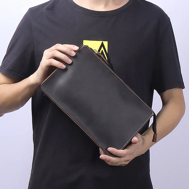 

AETOO New Crazy Horse Leather Handbag Retro First Layer Cowhide Men's Clutch Simple Large-capacity Clutch