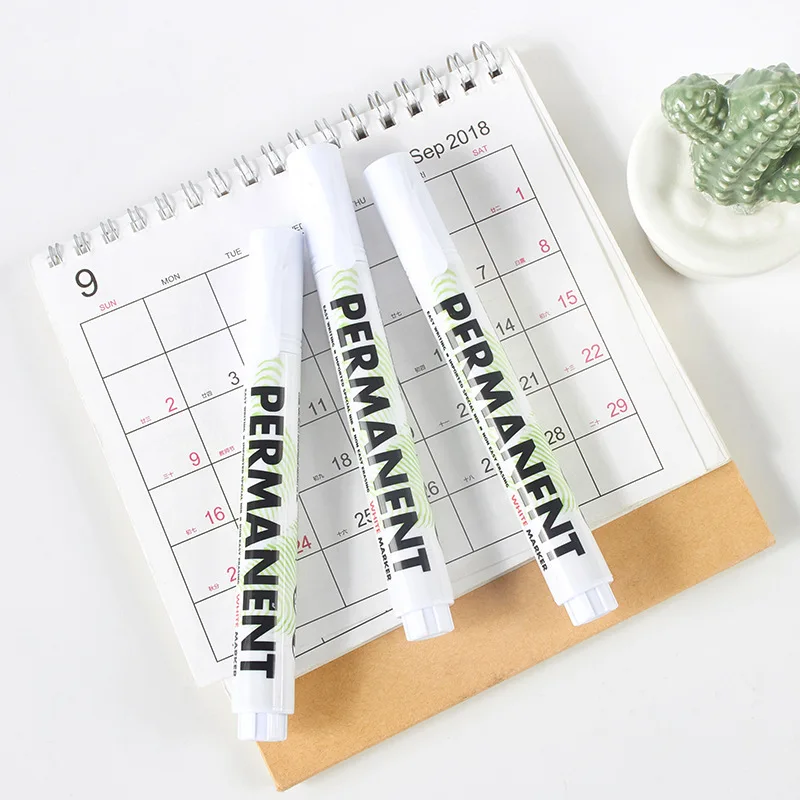 Permanent Marker Pen White Marker Pen Permanent Paint Oily Waterproof for Tire Painting Graffiti Fabric Wood Leather