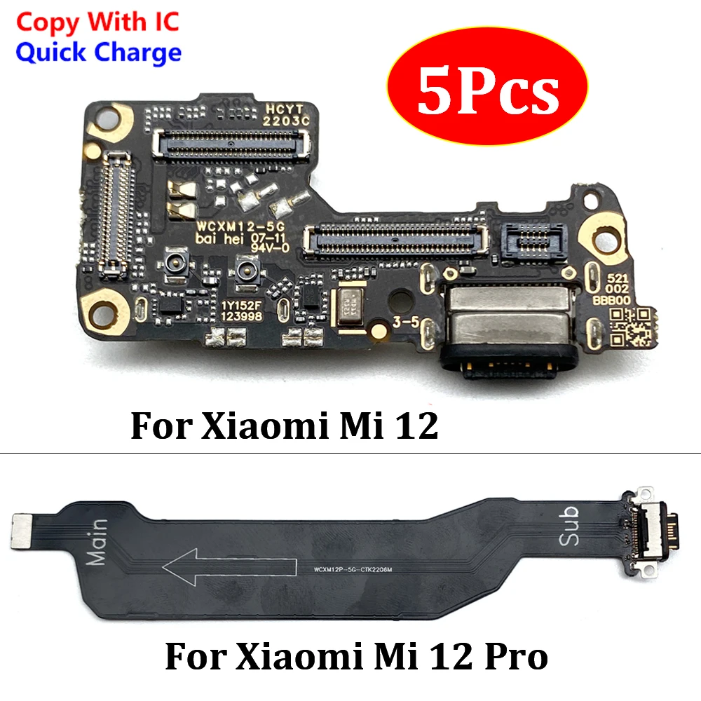 

5Pcs/Lot，USB Charging Port Mic Microphone Dock Plug Socket Connector Board Flex Cable Repair Parts For Xiaomi Mi 12 / Mi 12 Pro