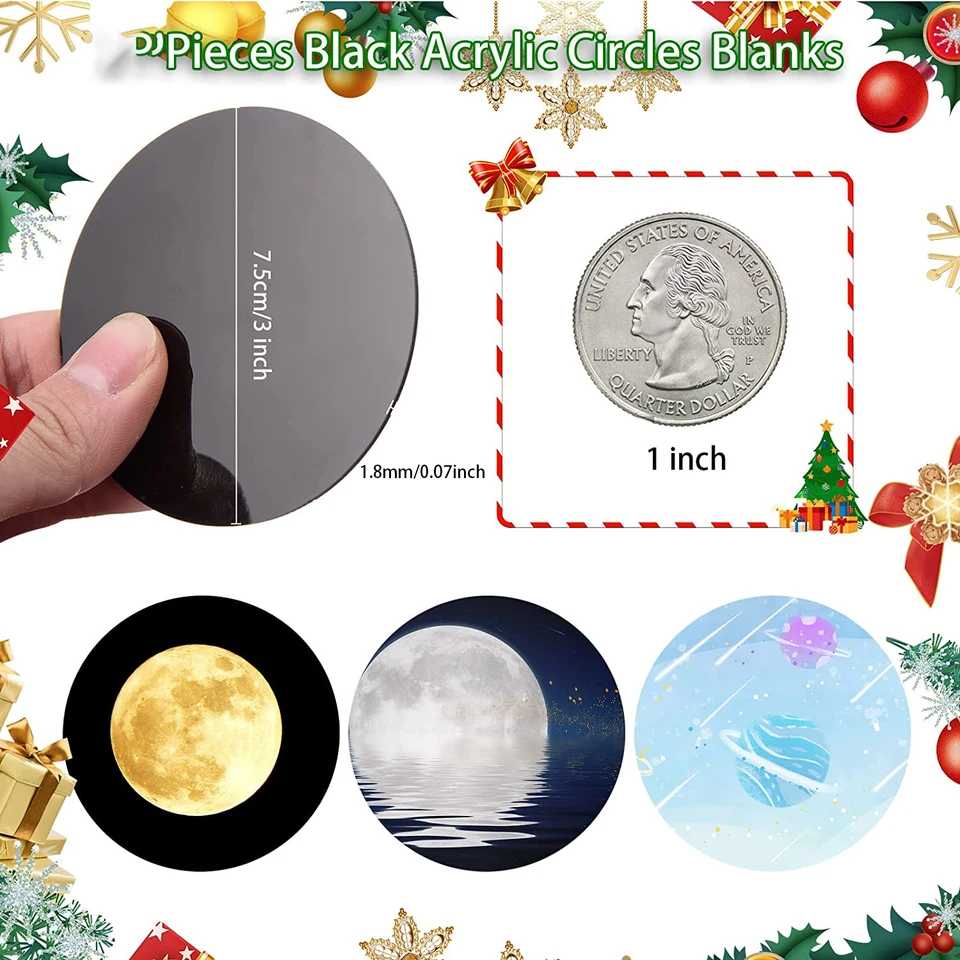 50 Disques Ronds Acrylique Noir Vierges - Pour Gravure, Porte-clés DIY - 4.9 Cm - Surface Lisse, Trou Pré-percé