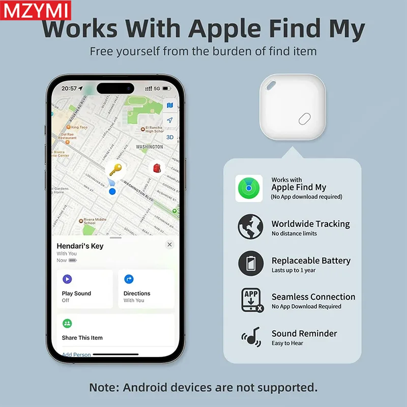 Мини Bluetooth GPS-Трекер MZYMI F2 для детей, домашних животных, поиск ключей, смарт-метка, устройство поиска, сигнал тревоги, работа с Apple Find My (art.: 3920c6d73ef2d) - 3920c6d73ef2d
