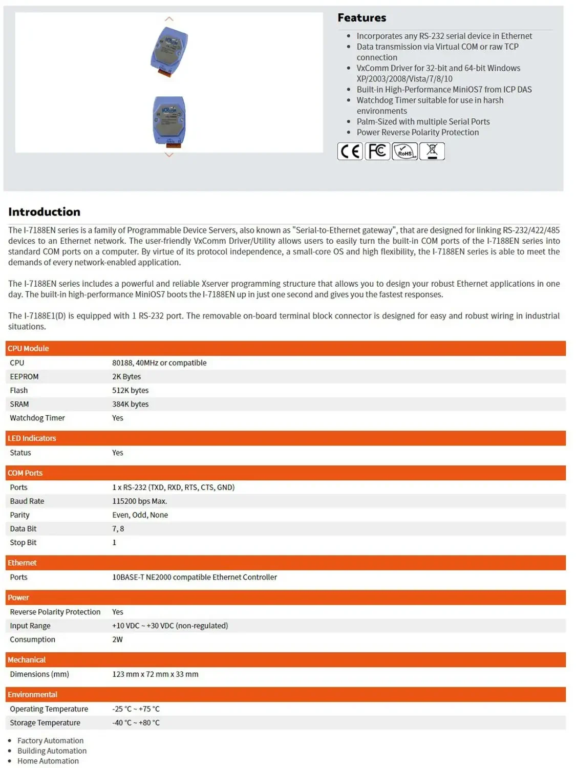 ICP CON I-7188E1 1 Ʈ RS-232  ġ, Ʈũ   