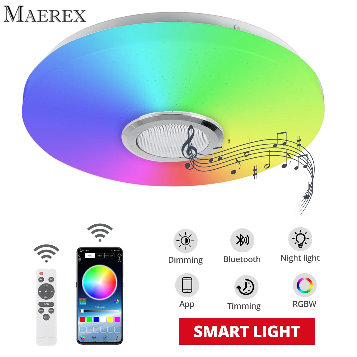 60W RGB Dimmable Music Ceiling lamp Remote&APP control Ceiling Lights AC180-265V for home bluetooth speaker lighting Fixture