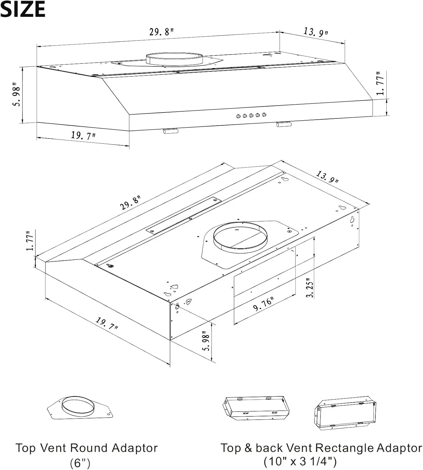 Under Cabinet Range Hood, Stainless Steel Kitchen Hood with  3 Speed Exhaust Fan, Reusable Filter 2
