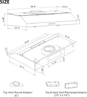 Under Cabinet Range Hood, Stainless Steel Kitchen Hood with  3 Speed Exhaust Fan, Reusable Filter 2
