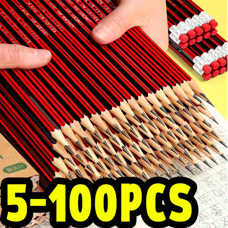 5-100Pcs / Lot Sketch Pencil Wooden Lead Pencils HB Pencil With Eraser Children Drawing Pencil School Office Writing Stationery th7012 raise high speed steel vertical lead wire 1 2 mm raise endmill with 1 2 mm needle positioning