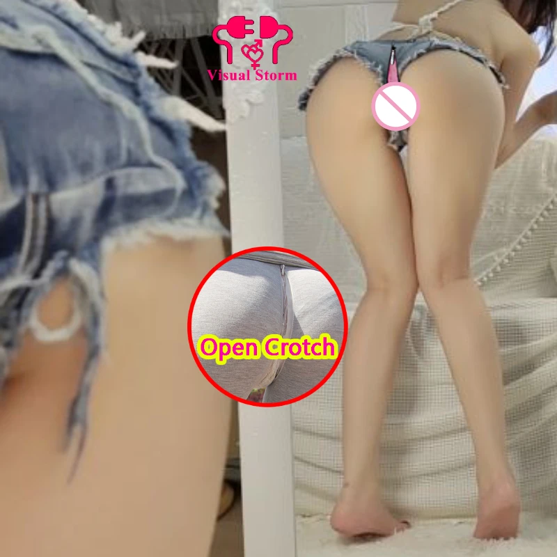 

Woman Sexy Open Crotch Mini Jeans Pants Hidden Zippers Outdoor Sex Low Rise Ultrashort Erotic Hot Panties Crotchless Clubwear