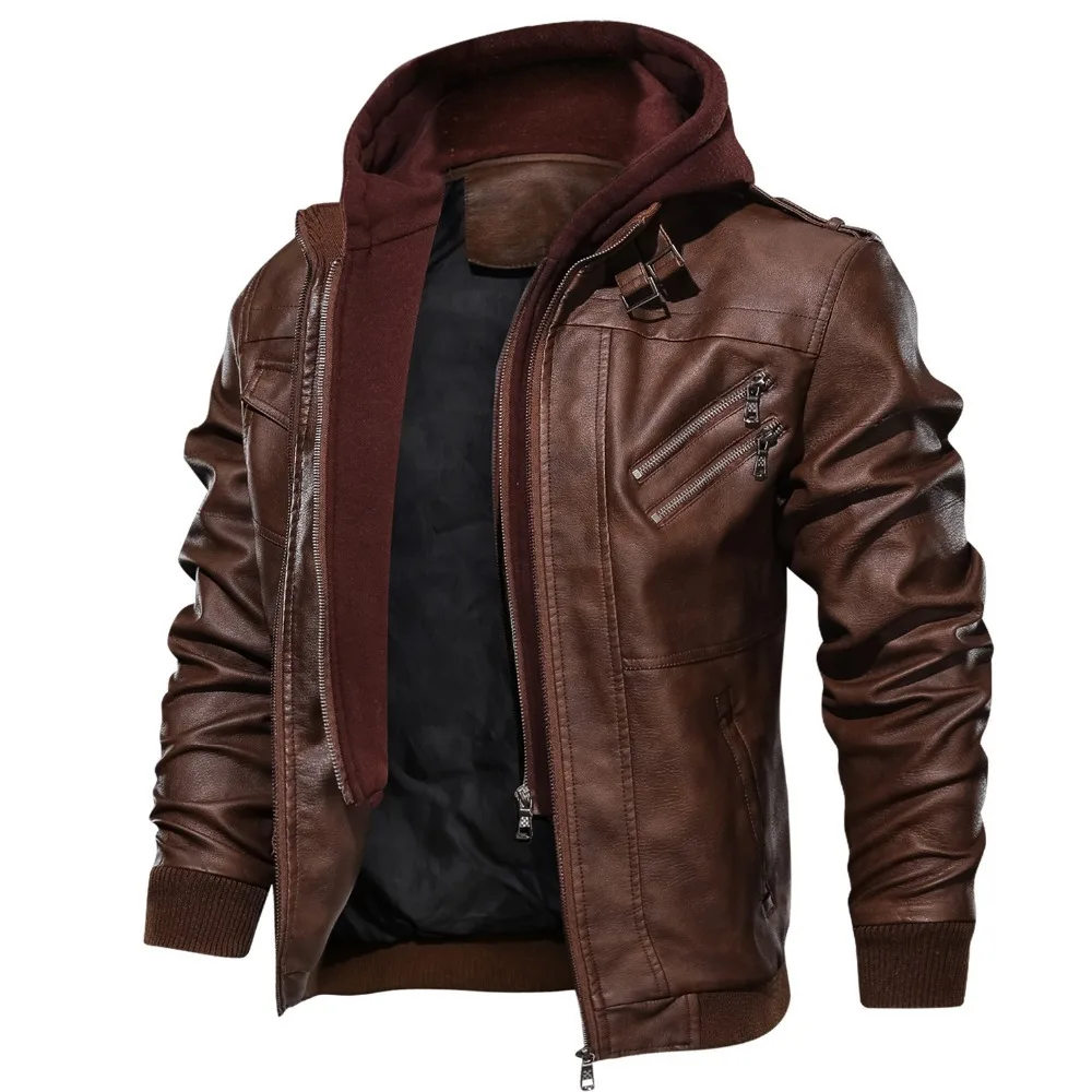Leather Jacket Streetwear Biker Coat Slim Fit Autumn Winter Coat Men Fur Lined Men Motorcycle Jacket Fashion leather jackets