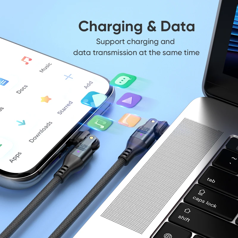 Ultra High-Speed 240W 5A USB-C to USB-C Charging Cable with 180-Degree Flex Charger
