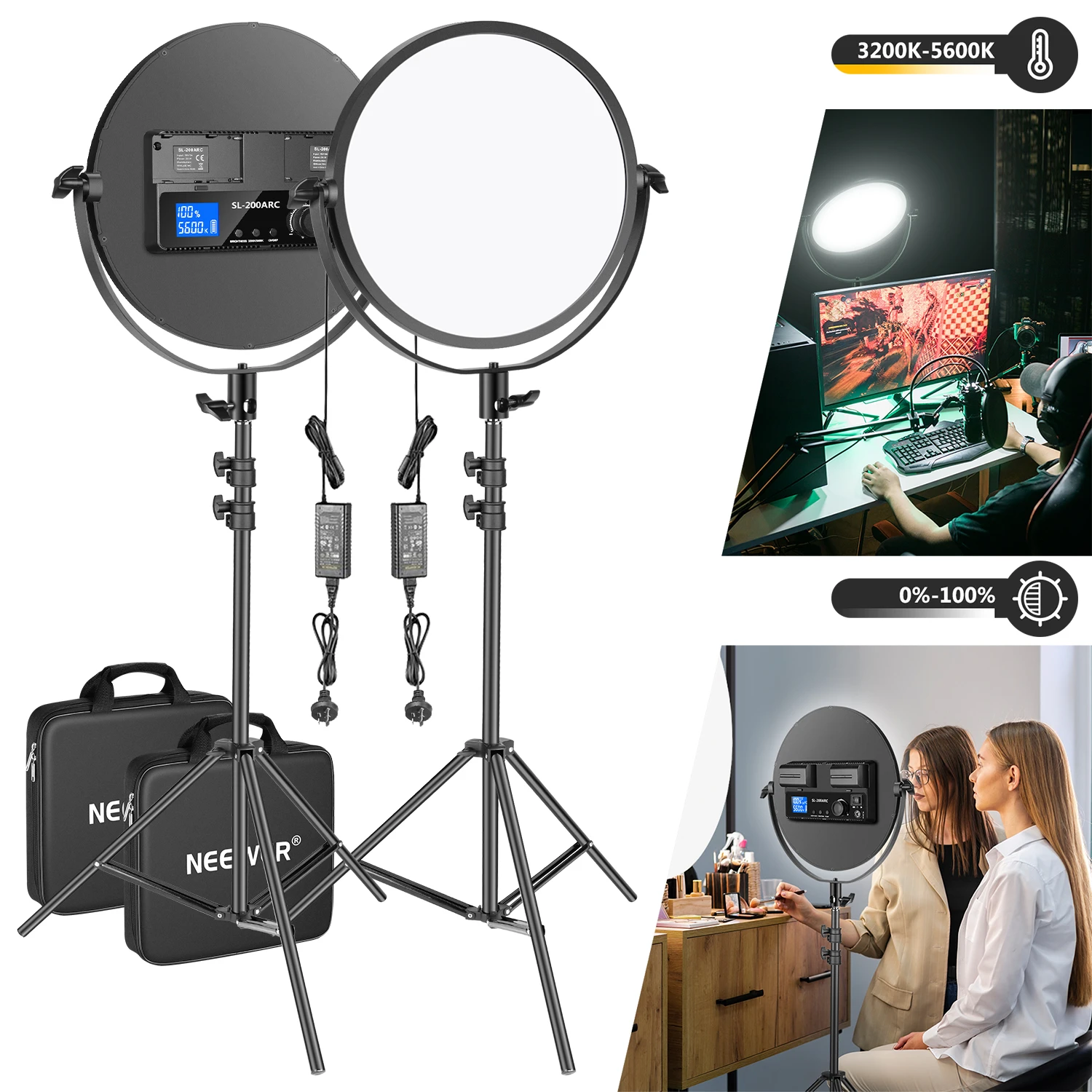 Neewer 2-pack Round Led Video Light With 2.4g Wireless Remote & Stand  Lighting Kit,10.6 Inch 30w Dimmable Bi-color 3200-5600k - Photographic  Lighting - AliExpress