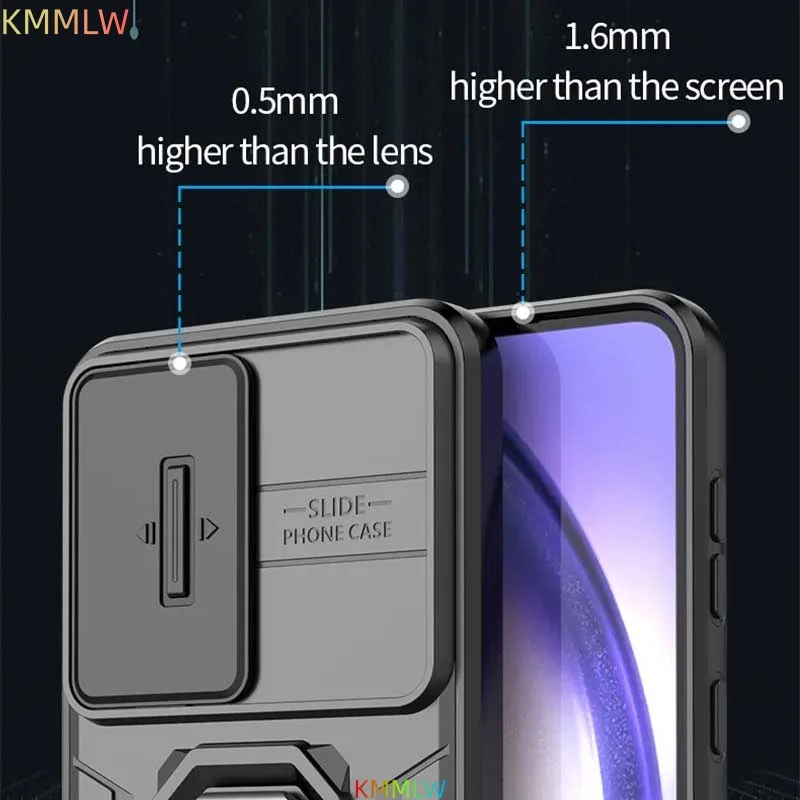 Shockproof Magnetic Ring Holder Armor Case with Slide Lens Camera Protection Cover