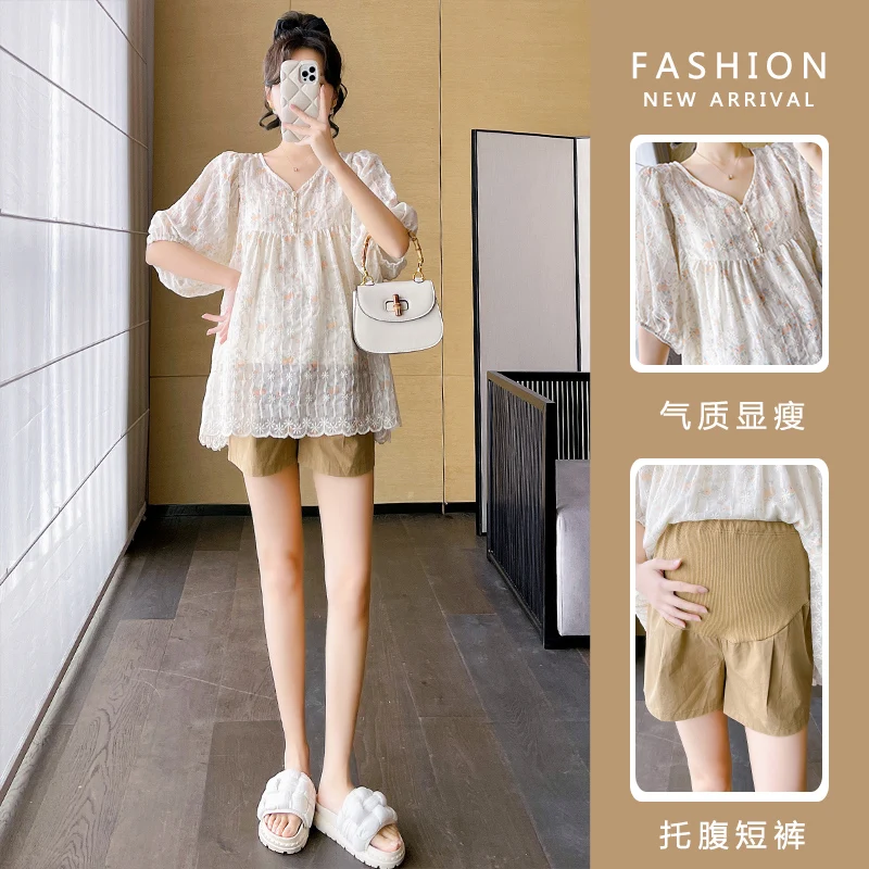X68010# Pregnant Pants Floral Womens Tops Belly Support Pants Summer Maternity Trousers