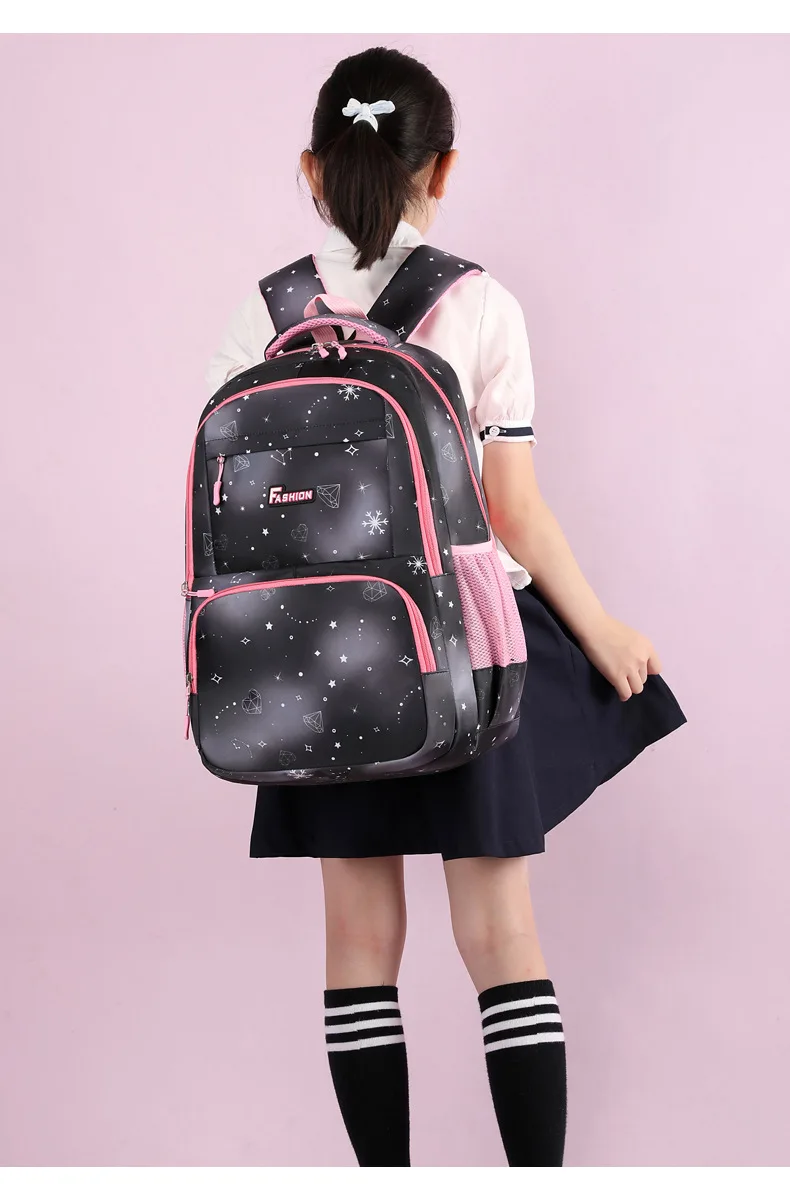 Hochwertiger modischer Rucksack für Mädchen, Grundschüler der Klassen 3–6, Farbverlauf, Campus, doppelte Umhängetasche – Detail 23