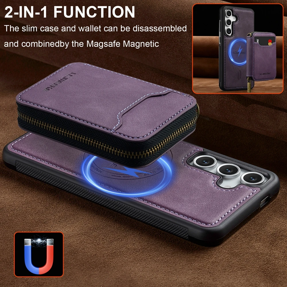 Leather Magnetic Wallet Case with Wireless Charging Functionality