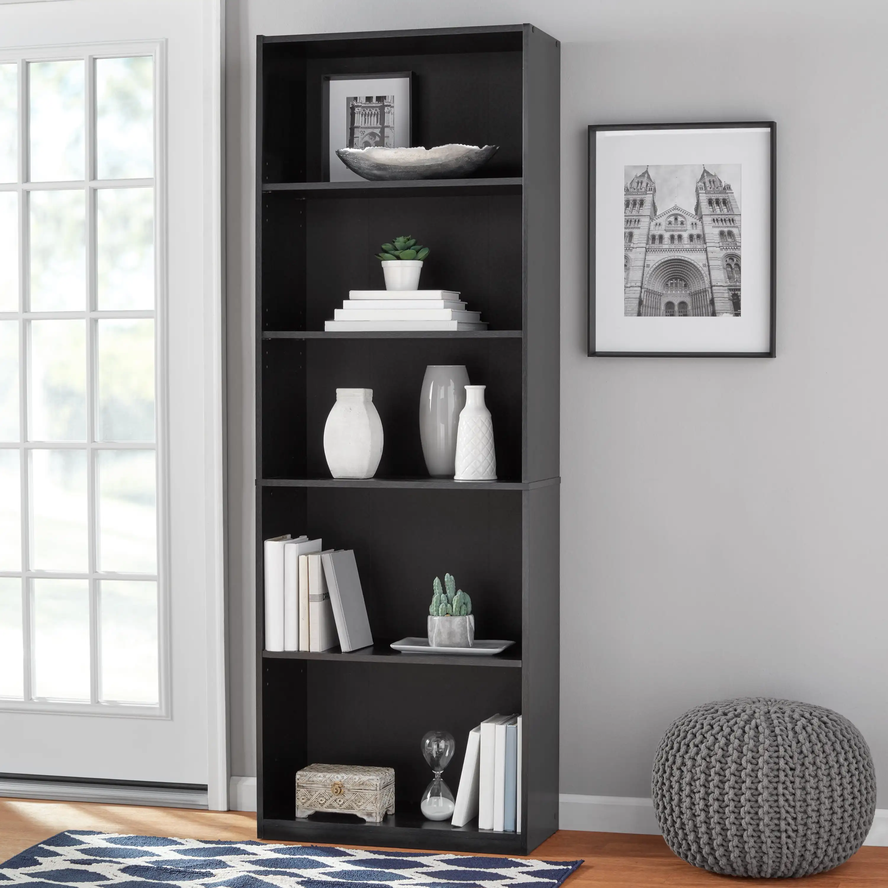5-Shelf White Bookcase with Adjustable Shelves 7