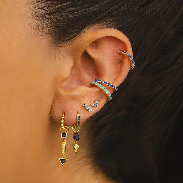 7PCS Royal Crystal Sapphire CZ Pendant Hoop Earring Sets 2