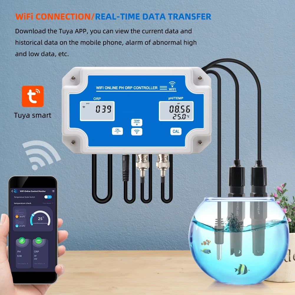 Smart WIFI Online Meter PH ORP Temp Aquarium Water Quality Tester Monitor Controller for Swimming Pool Spa Soilless Cultivation 5