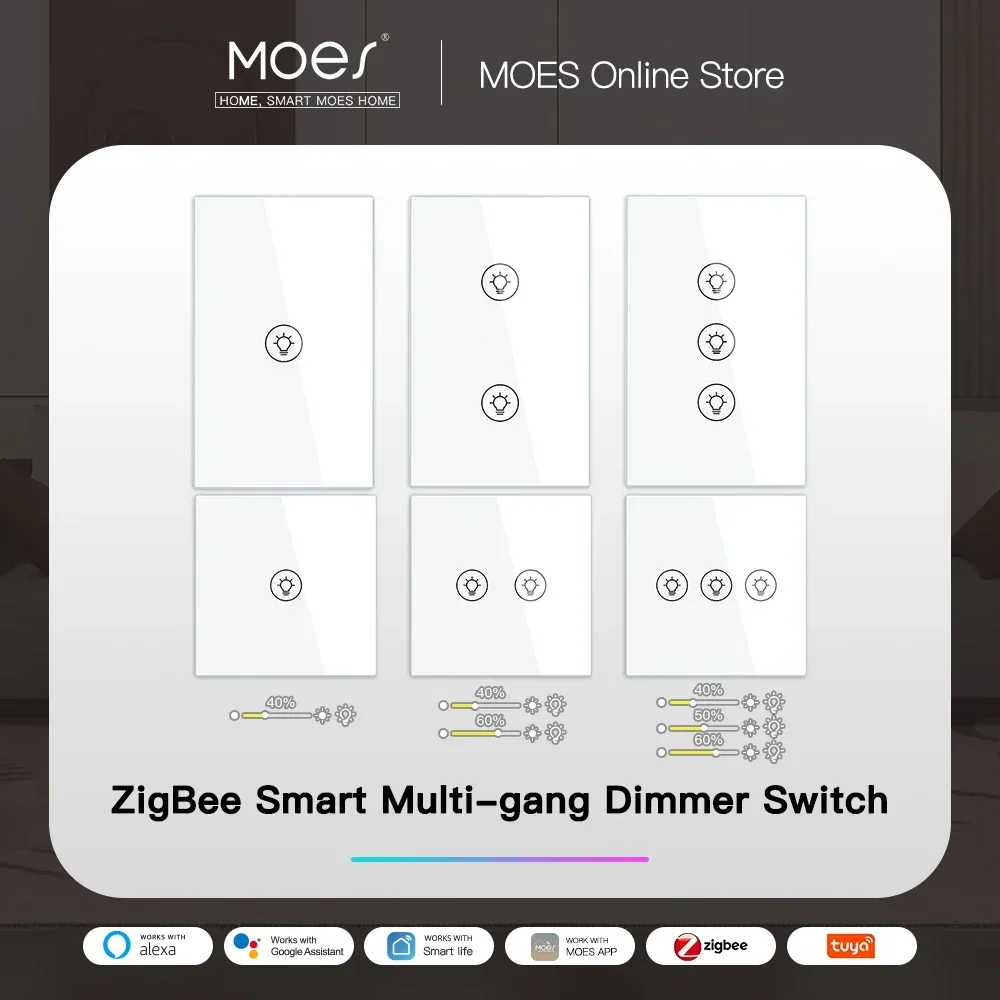 สมาร์ท ZigBee Multi-GANG Light Dimmer SWITCH ควบคุมอิสระสมาร์ท Tuya APP Control ทํางานร่วมกับ Alexa Google Home 1/2/3 GANG 1