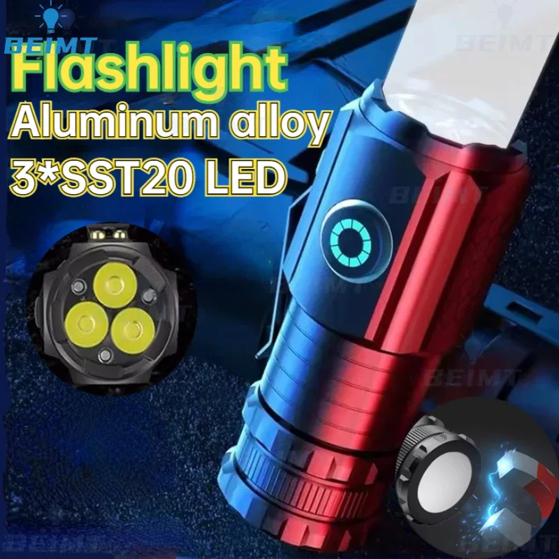 3LEDFlashlight18350Torch1800LMSST20RechargeableUSBPenClip