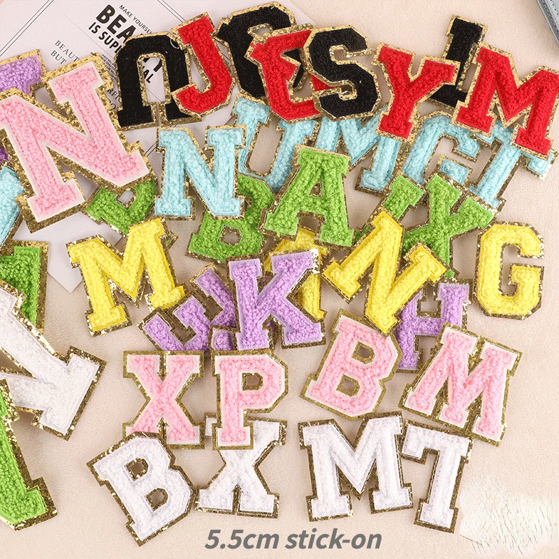 A-Z 5.5cm Adhesive Letter Patches Towel Chenille Embroidery Letter For PVC  Pouch Stick on Patches