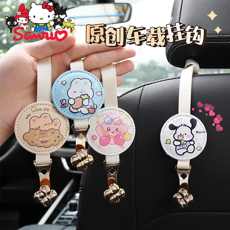 

Sanrio Melody Kuromi Hello Kitty Cinnamoroll Pochacco Car Seat Back Hook Round Leather Storage Concealed Car Multi-purpose Hook