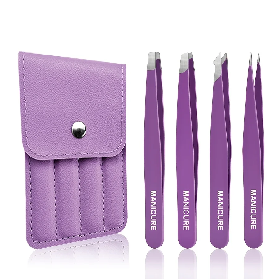 4-piece stainless steel eyebrow tweezers set makeup tools for eyelash extension eyebrow shaping hair removal