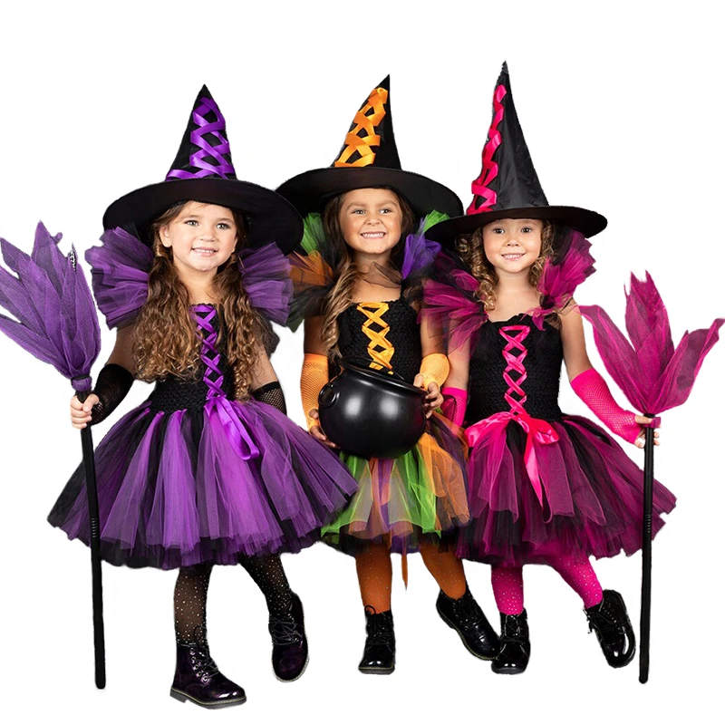 Disfraz de bruja de Halloween para niñas de 2 a 12 años, disfraz de  carnaval, disfraces de mascarada, vestido de fiesta de vampiro de tul para  niños| | - AliExpress