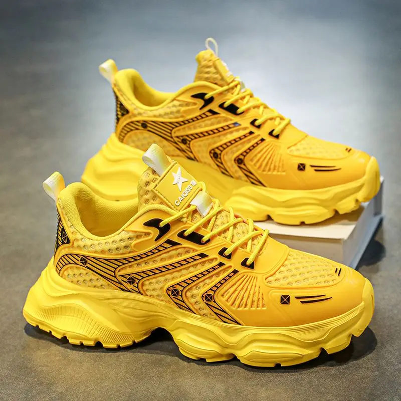 Men's New 2024 Summer Breathable Platform Height Increasing Leisure Mesh Versatile Fashion Sports Fashion Dad Shoes