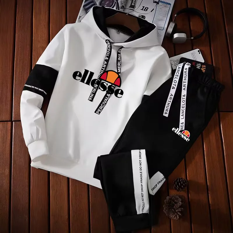 

Мужская спортивная одежда с роскошным принтом ellesse, повседневная однотонная спортивная рубашка + 2 предмета ветронепроницаемого дизайна, уличный Спортивный Теплый комплект