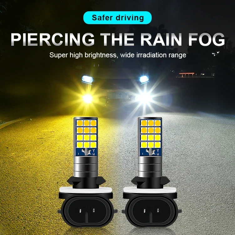2x H3 H27 881 880 2 색 화이트 옐로우 안개등 전구 3030 SMD 2400LM 화이트 자동차 운전 러닝 램프, 자동 LED 조명 12V 24V