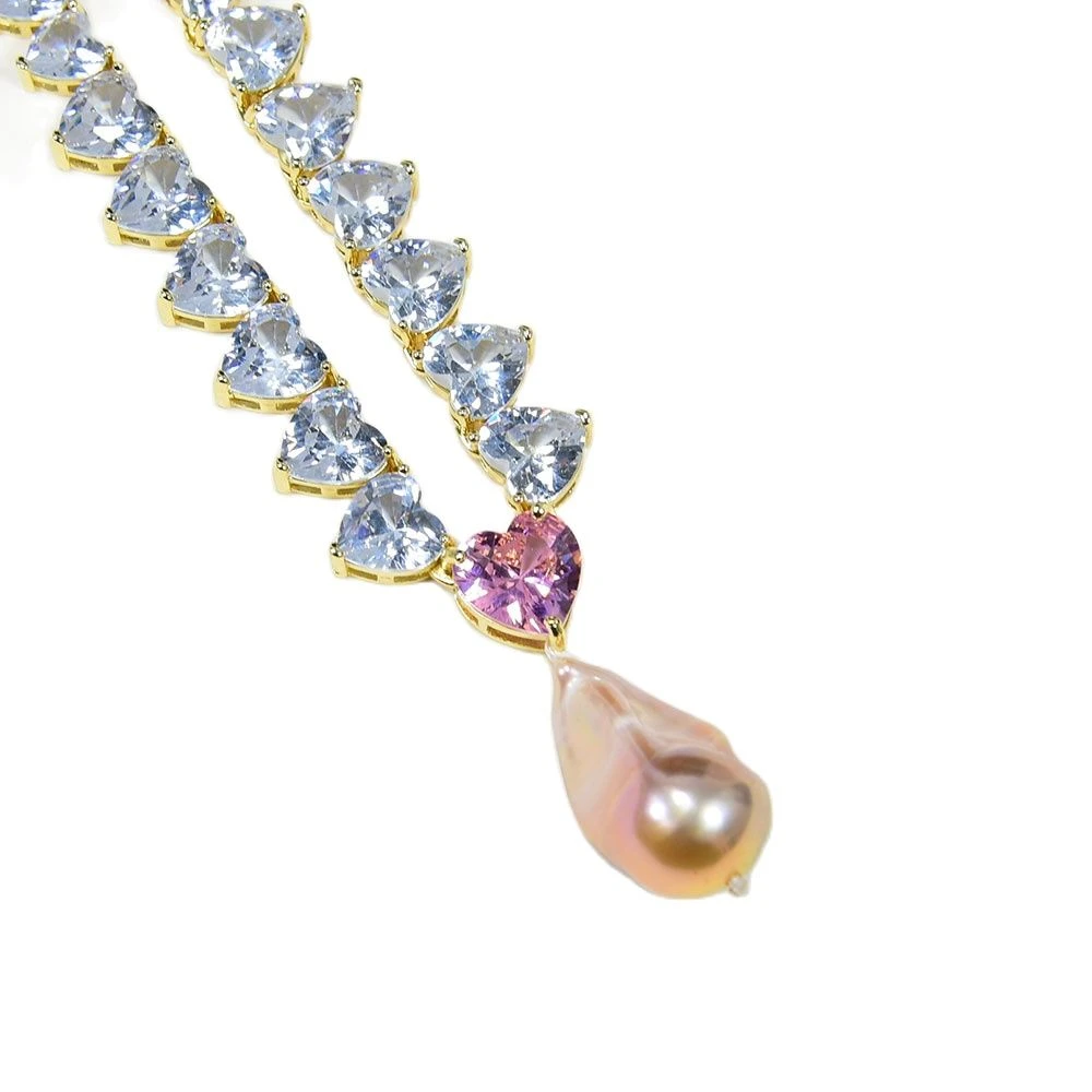 GG Jewelry Natural Purple Keshi Pearl Gold Plated Clear Rhinestone 