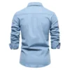 New Men's Casual Blouse Soild Slim Denim Shirt Double Pocket Lapel Button Up Tops Work Autumn Long Sleeve Male Shirts Top 4