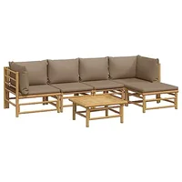 6 Piece Bamboo Outdoor Sectional Sofa Set Modular Design with Taupe Cushions Patio Garden Deck Lounge Area Ultimate Comfort and 1