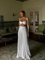 Pleated Skirt Set Women A Line Skirt Beach Skirt Sleeveless Two Piece Set Bandage Top Summer Beach Holiday Party Summer 1