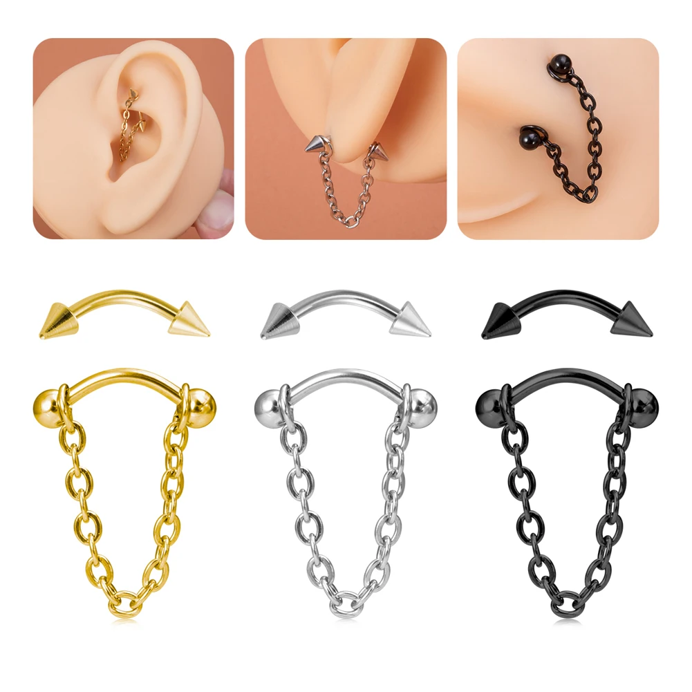 16GStainlessSteelChainEyebrowPiercingTragusHelixRookDaith
