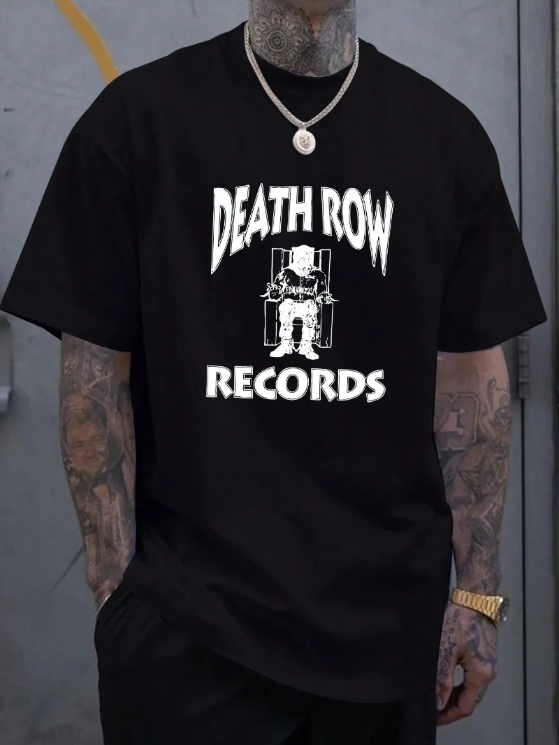 

2024 Men's New T-shirt, "death Row" Letter Print Short Sleeve, Casual Fashion Summer Street Wear, Plus-size Men's O-neck T-shirt