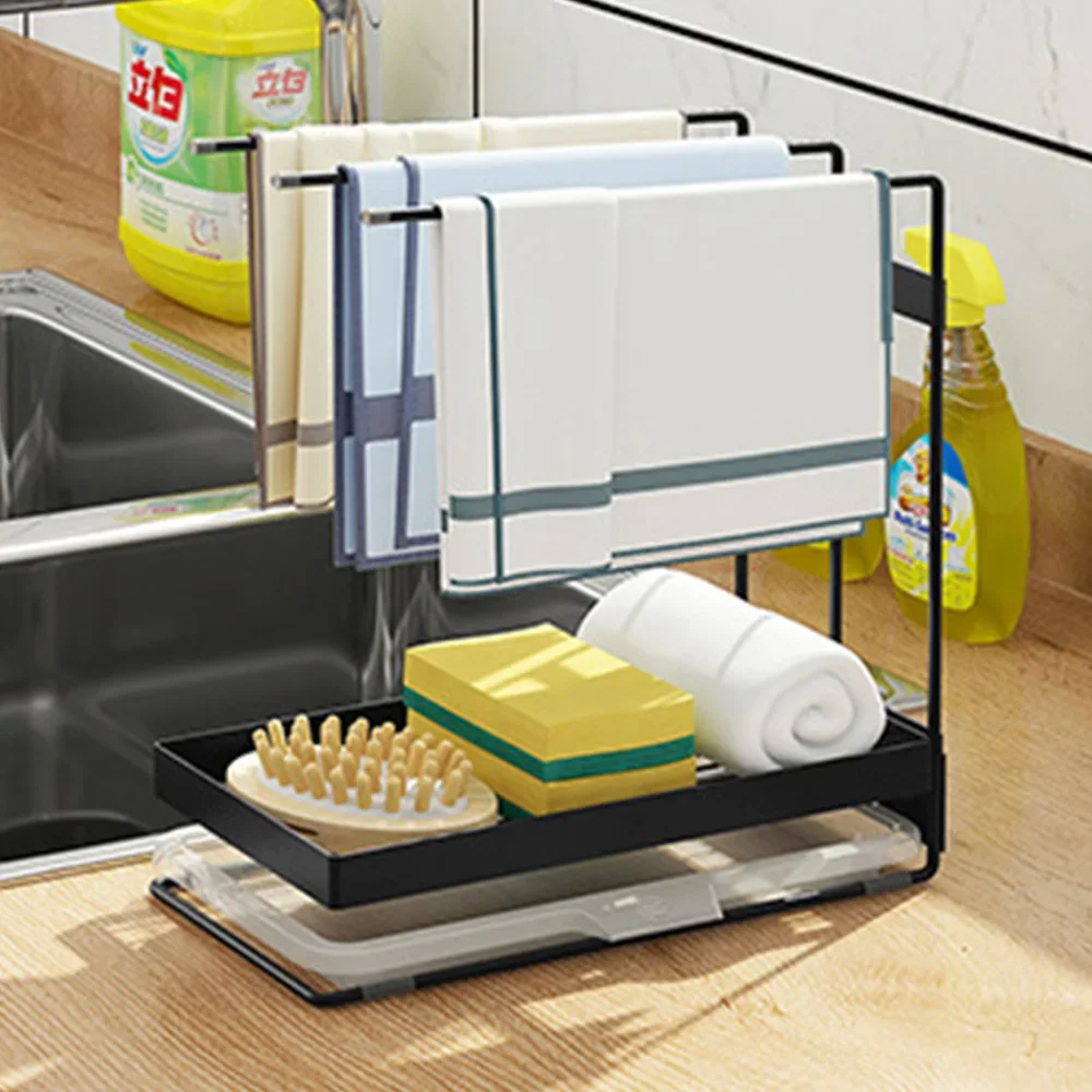 

Sponge Holder for Kitchen Sink,Countertop & Wall Mounted Kitchen Sink Caddy Organizer Dish Rags Drainer Rack with Drain Tray