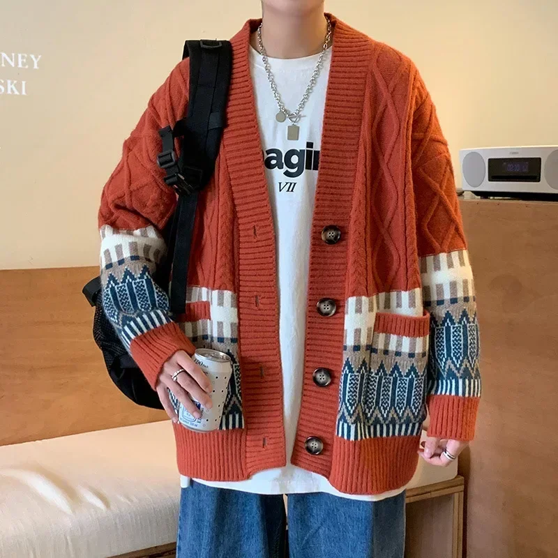 

Cardigan Men Retro Harajuku Sweater Winter Fashion Baggy All-match Teens Clothing Thick Winter Knitwear High Street