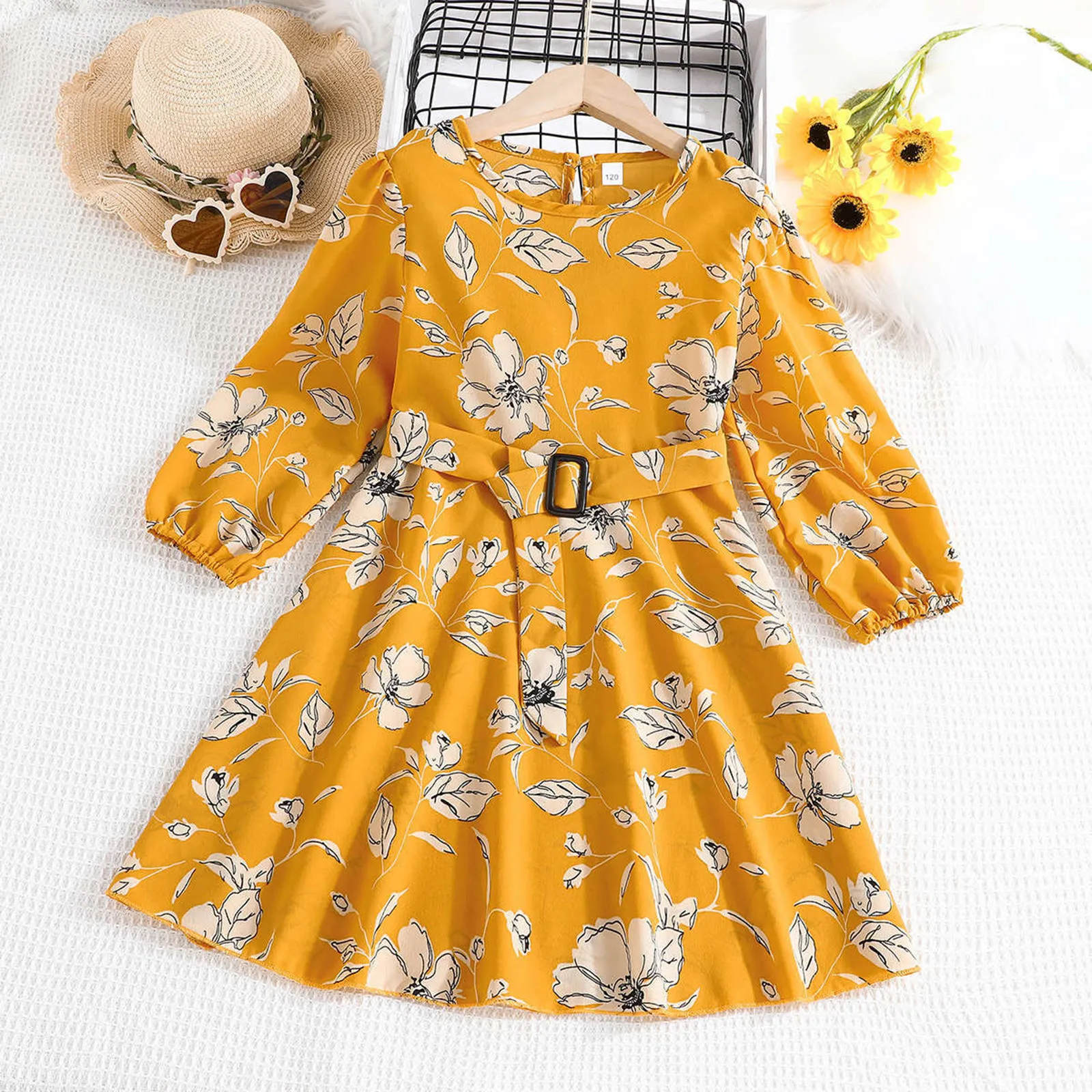 

2024 New Spring Autumn Flower Princess Dresses For Girls 4 to 12 Years Full Sleeve Teenager Children Birthday Present Clothes