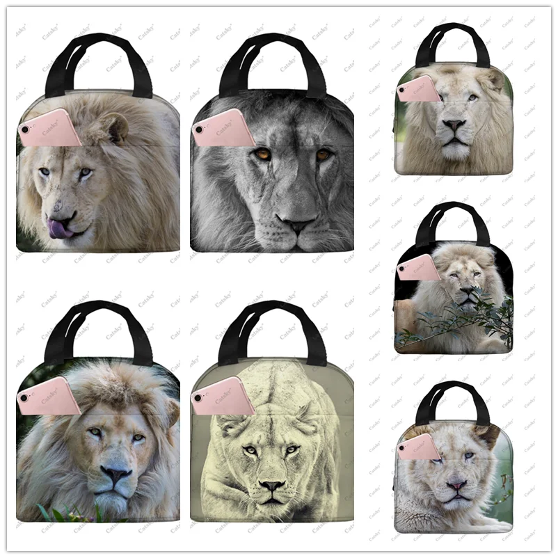 

White Lion animal Portable aluminum foil thickened insulated lunch bag meal bag printed waterproof insulated lunch tote bags