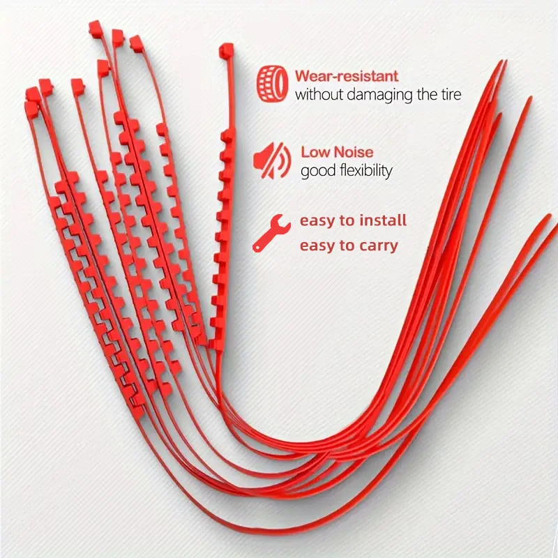 12pcs snow tire chain skid chain Adjustable nylon zipper tie track claw emergency strap Durable stable skid red