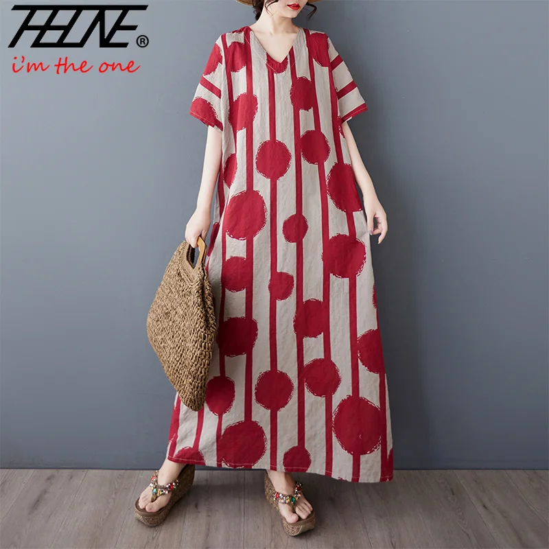 فستان صيفي THHONE نقشة V فضفاض